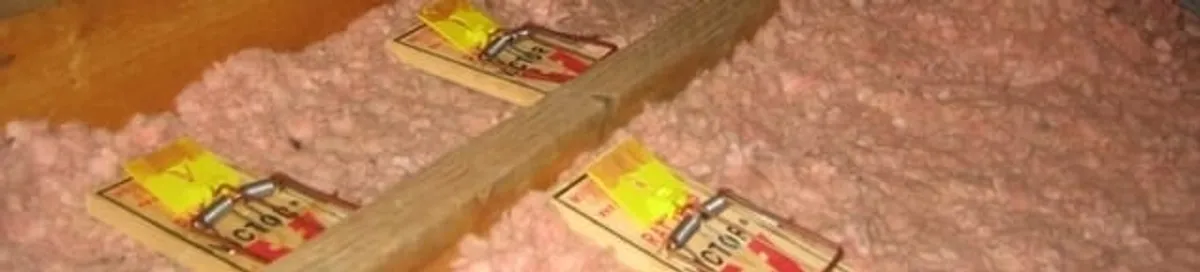 Mouse traps placed in an attic for rodent control in Mesa, AZ